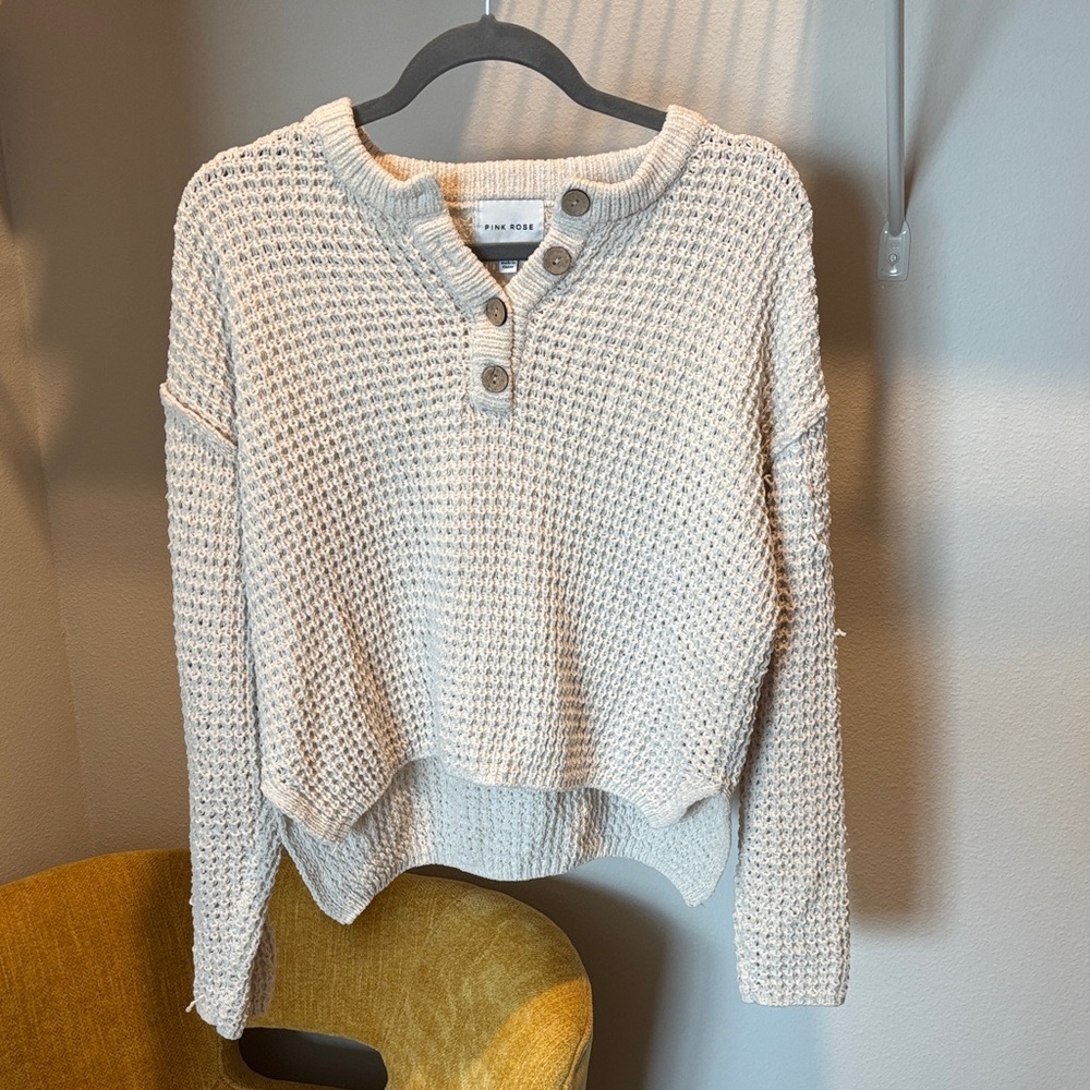 Cream Button-Up Sweater Top